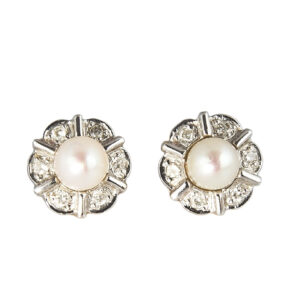 Złote kolczyki z perłą i brylantami - 0,11 ct